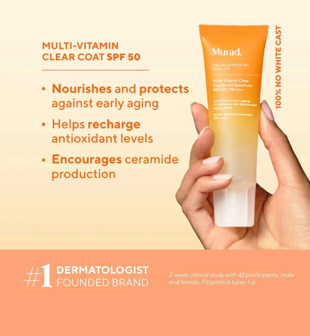 Murad Multi-Vitamin Clear Coat Broad Spectrum SPF 50 benefits shop at Exclusive Beauty
