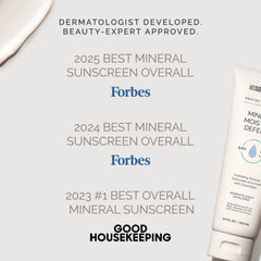 Sunscreen bottle with awards text on a white background