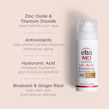 Load image into Gallery viewer, EltaMD UV AOX Elements SPF 50 Tinted Face Sunscreen, Ingredient Benefits, shop at Exclusive Beauty
