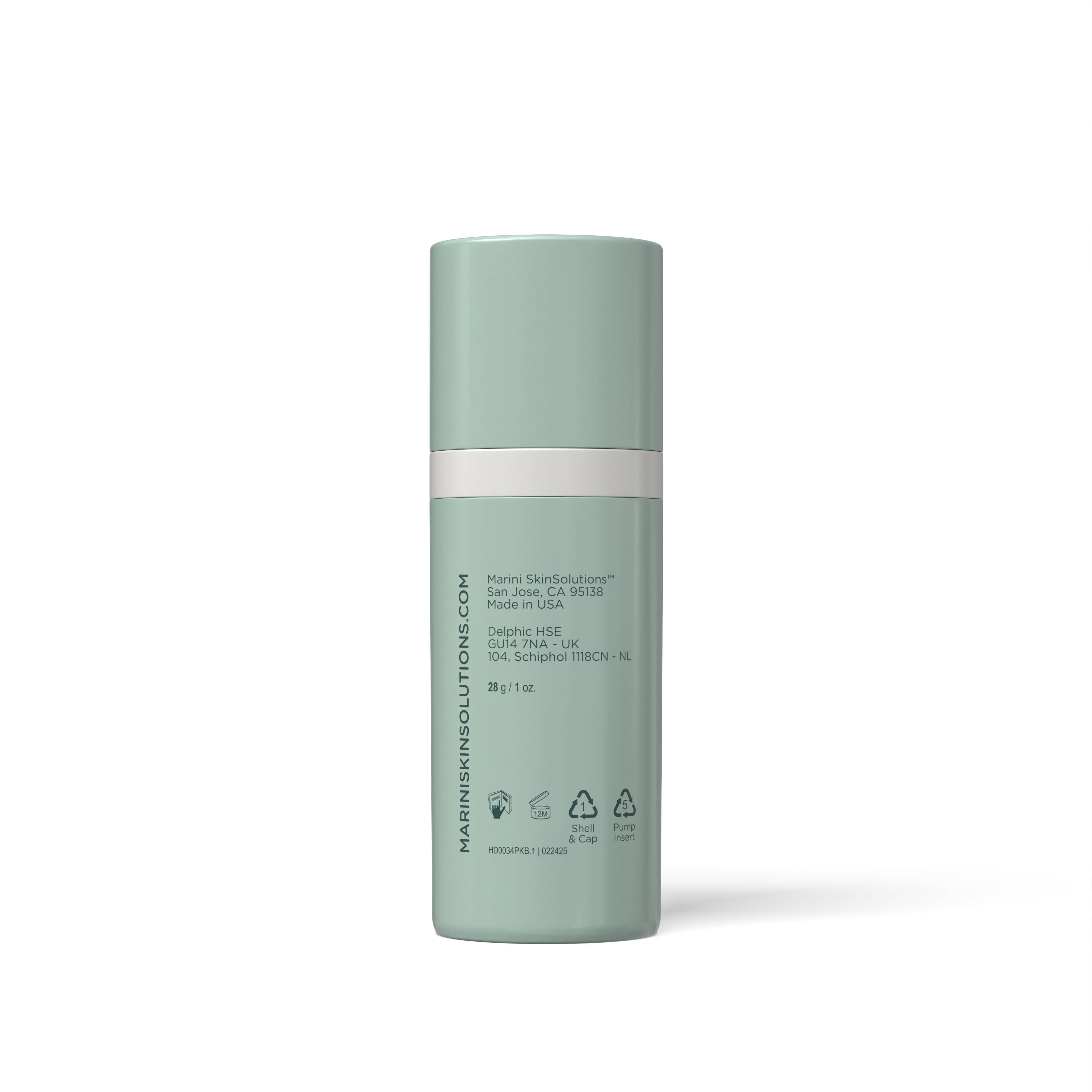 Mint green skincare bottle with white label on a white background