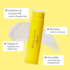 Beekman 1802 goat milk lip balm with sunflower coconut oil beeswax and vitamin E