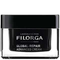Filorga Global-Repair Advanced Cream anti-aging face cream black jar with glass base on white background