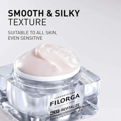 Filorga NCEF-Revitalize smooth silky cream texture open jar suitable for all skin types including sensitive