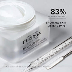 Filorga Time-Filler 5XP 83 percent of women observed smoothed skin after 7 days open jar with tools