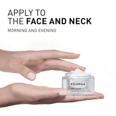 Filorga Time-Filler 5XP wrinkle correction cream held in hands apply to face and neck morning and evening