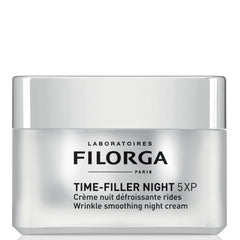Filorga Time-Filler Night 5XP wrinkle smoothing night cream silver jar on white background