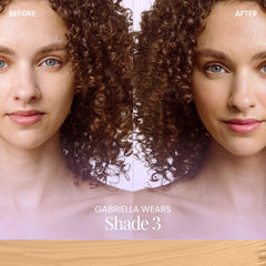 Naked Sundays BeautyScreen SPF50 peptide foundation tint before and after on model wearing shade 3 2