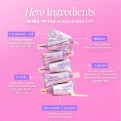Naked Sundays BeautyScreen SPF50 peptide foundation tint hero ingredients including peptides and polyglutamic acid 4