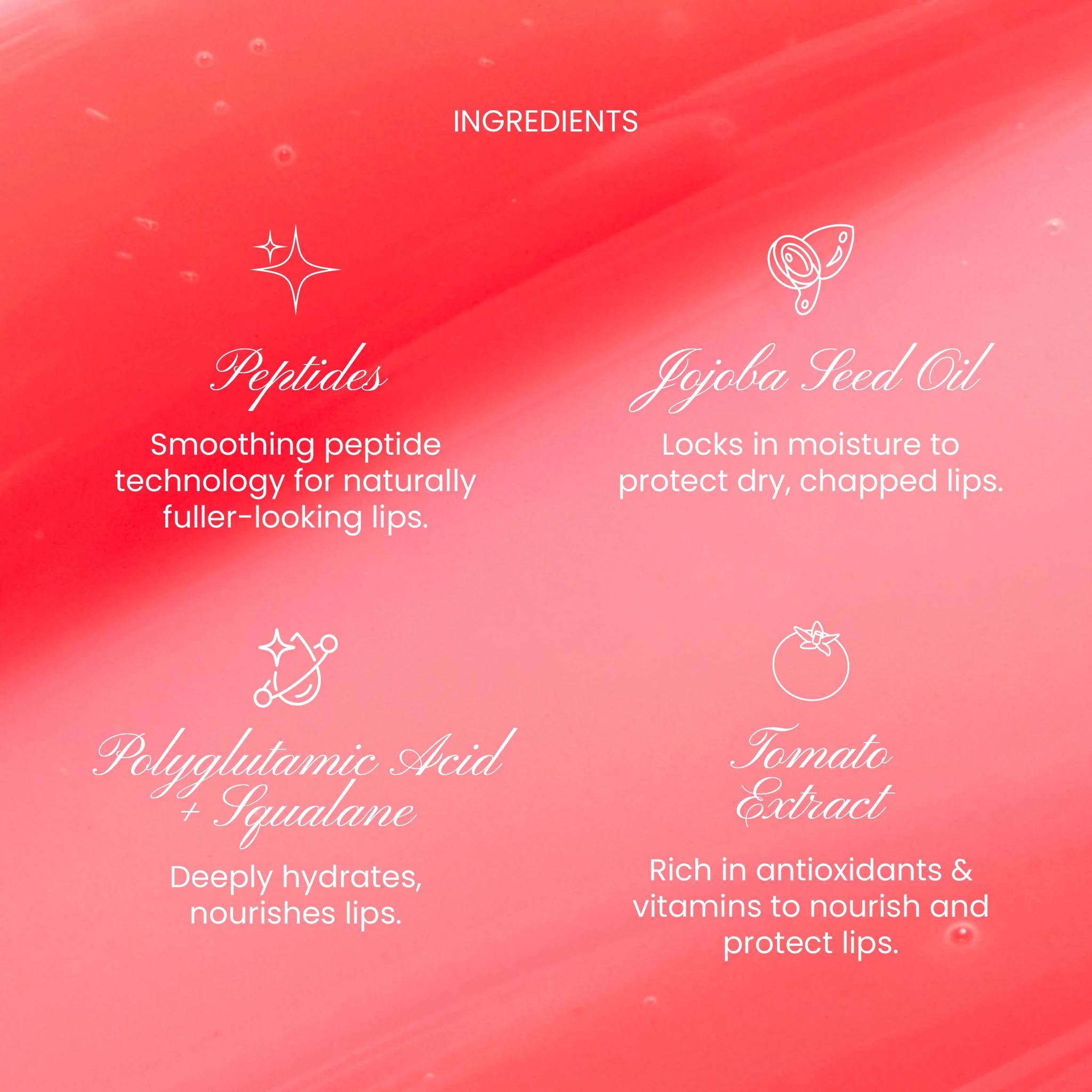 Naked Sundays PoutScreen SPF50 lip treatment ingredients including peptides and jojoba seed oil 4