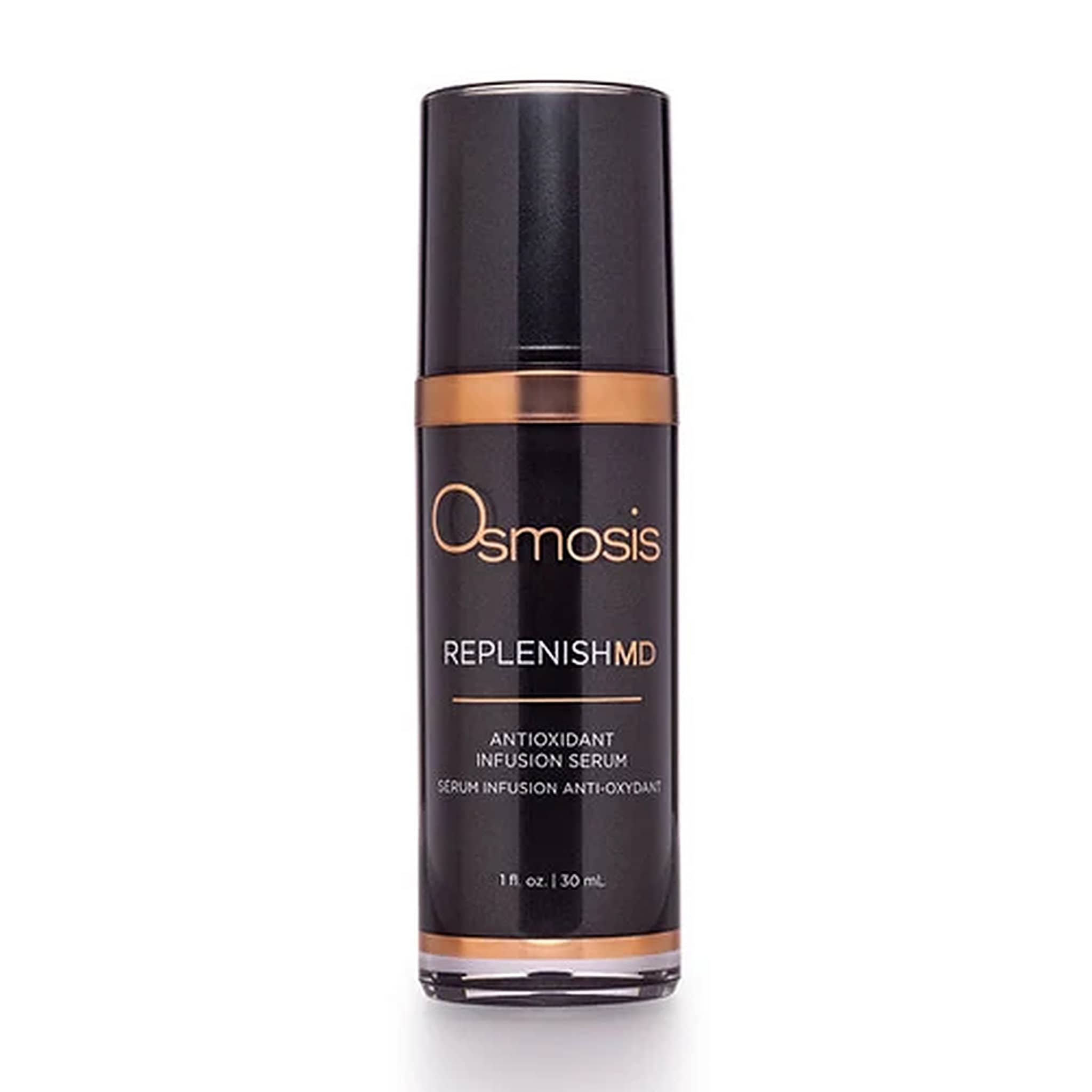 Osmosis Replenish MD Antioxidant Infusion Serum 1 oz black and bronze pump bottle
