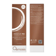 Osmosis Rescue MD epidermal repair serum box front and back with skin types and ingredient list