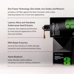 Rationale Brilliance Tinted Serum SPF50+ key ingredients including Zinc Fusion Technology DNA Repair Enzymes and Alpha Bisabolol