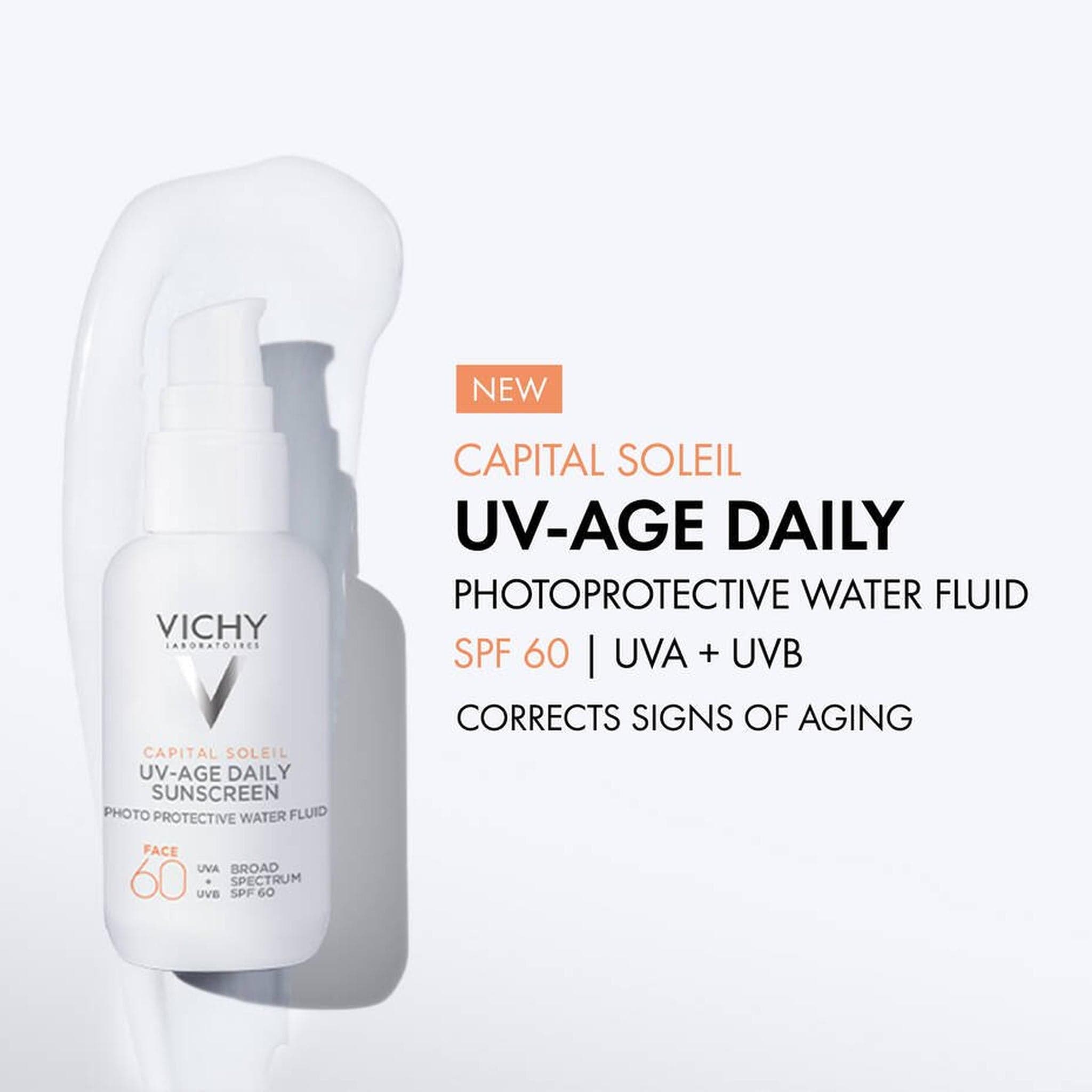 Vichy Capital Soleil UV-Age Daily SPF 60 UVA UVB broad spectrum sunscreen, corrects signs of aging