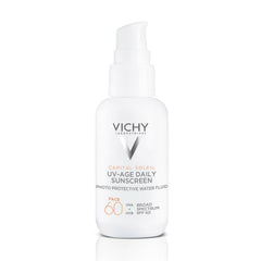 Vichy Capital Soleil UV-Age Daily SPF 60 sunscreen pump bottle, photoprotective water fluid for face