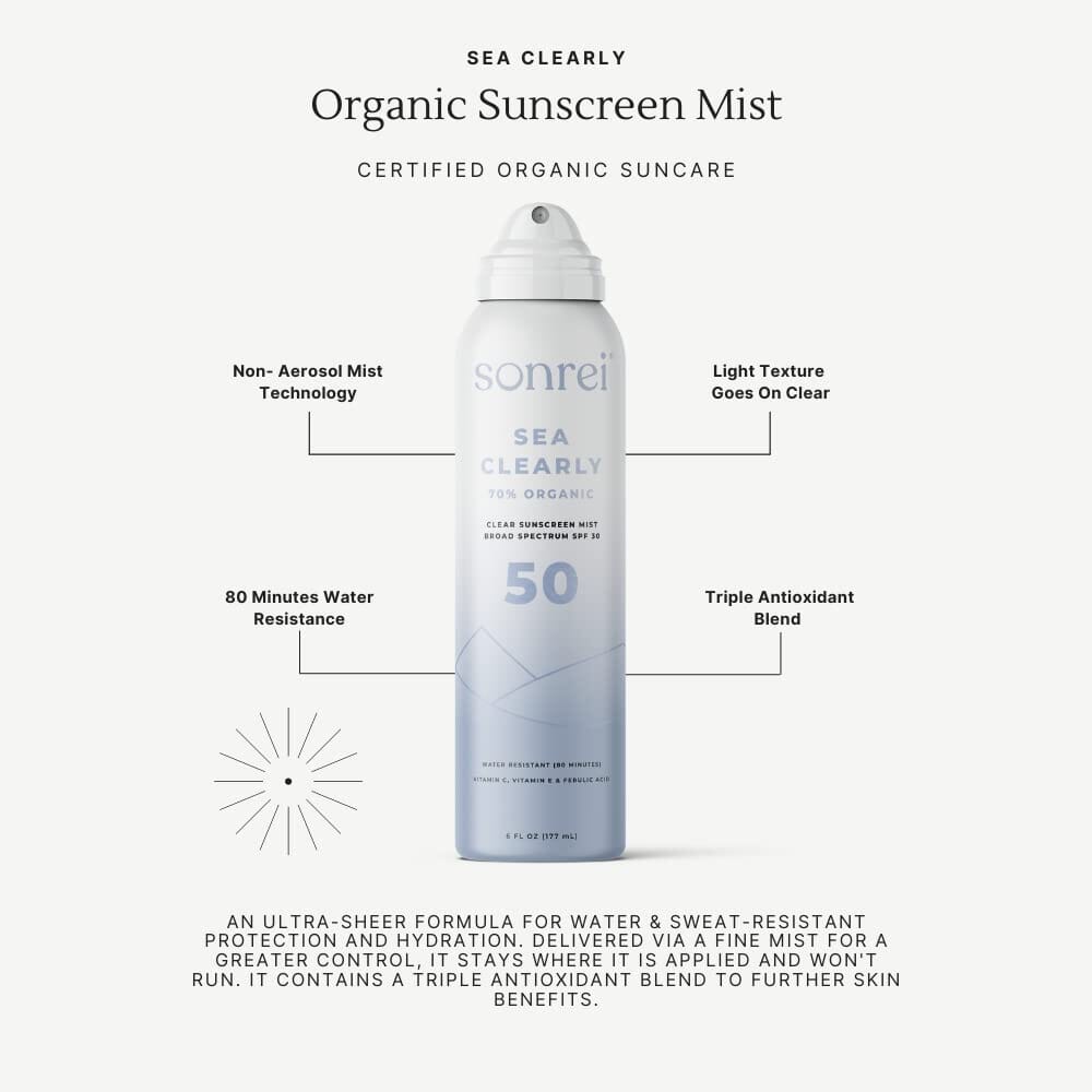 Sonrei Sea Clearly Organic SPF 50 Clear Sunscreen Mist Sunscreen Sonrei Shop at Exclusive Beauty
