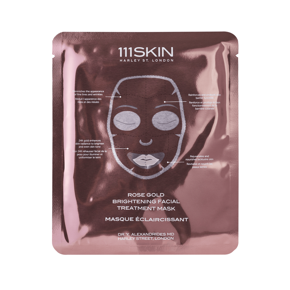 111SKIN Rose Gold Brightening Facial Treatment Mask available at Exclusive Beauty Club for radiant, glowing skin.