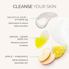 Skincare product with ingredients labeled on a white background