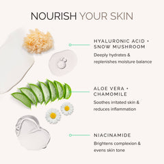 Skincare product with ingredients labeled on a white background