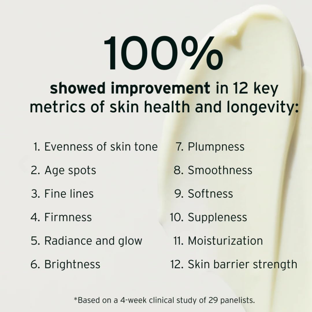 Product smear with text about skin health improvements on a white background
