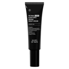 Retinal & Peptides Repair Night Cream in black pump bottle with white accents by Allies of Skin. Available at Exclusive Beauty Club. Anti-aging skincare.