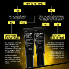 Retinal 0.1% & Peptides Advanced Repair Night Cream in black pump bottle with white detailing by Allies of Skin. Available at Exclusive Beauty Club. Anti-aging skincare.