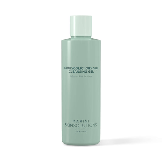 Bottle of Bioglycolic Oily Skin Cleansing Gel by Marini Skinsolutions on a white background
