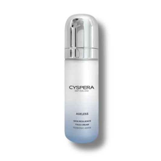 Cyspera Switzerland Ageless Skin Resilience Face Cream with Isobionic-Amide in white and blue gradient pump bottle