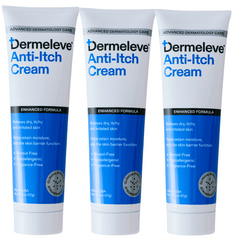 Three tubes of Dermeleve Anti-Itch Cream on a white background 1