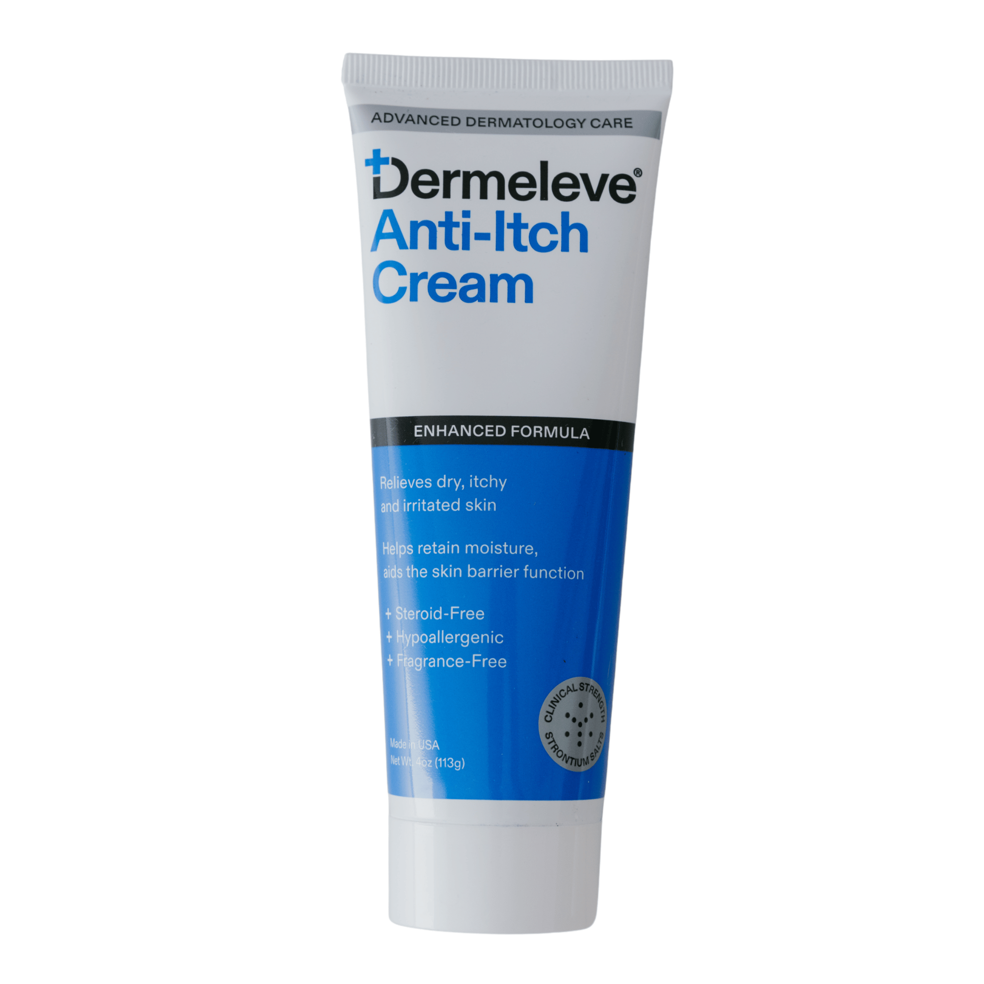 Dermeleve Anti-Itch Cream tube 4 oz. on a white background