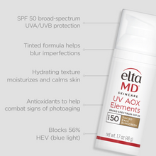 将图片加载到图库查看器，EltaMD UV AOX Elements SPF 50 Tinted Face Sunscreen Product Benefits shop at Exclusive Beauty
