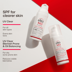 EltaMD UV Clear Acne Blemish-Prone & Oil Balancing SPF 50 lightweight sunscreen designed to protect acne-prone skin while reducing oil and visible blemishes. Available at Exclusive Beauty Club. 
