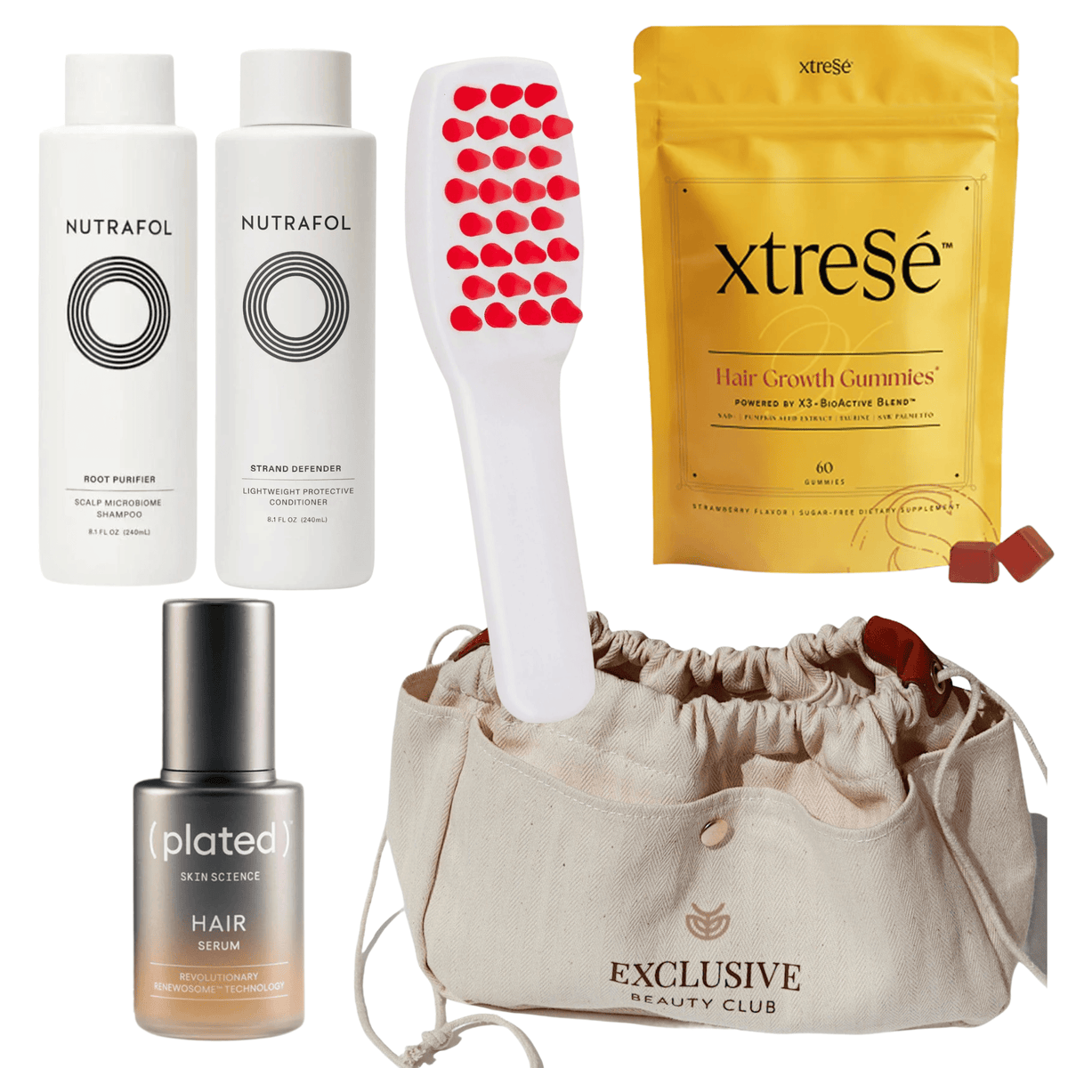 Exclusive Beauty Club Hair Loss Awareness Month 2026 Kit featuring Xtresse, Solaris, Nutrafol, Plated