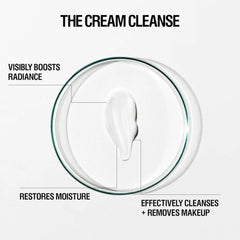Cream sample with text highlighting its benefits on a white background
