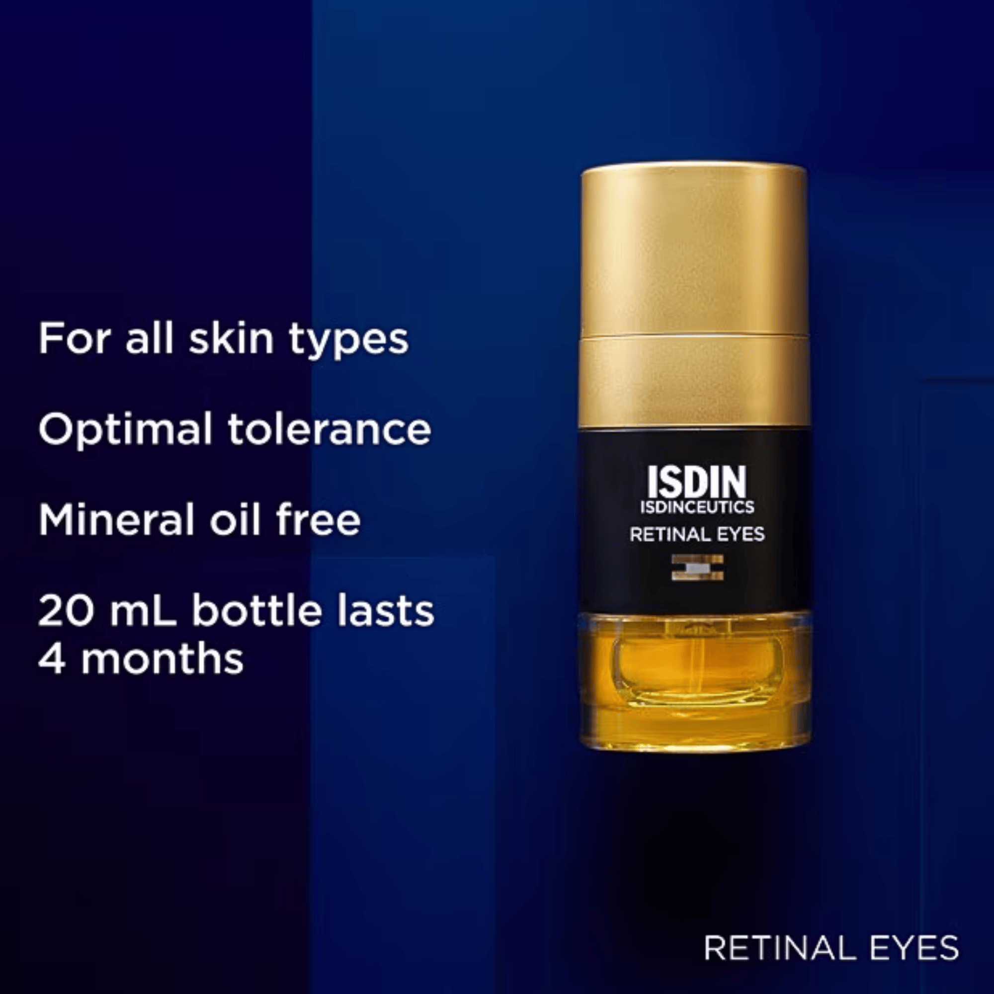 ISDIN Isdinceutics Retinal Eyes anti-aging eye serum for under-eye wrinkles and dark circles. Available at Exclusive Beauty Club.