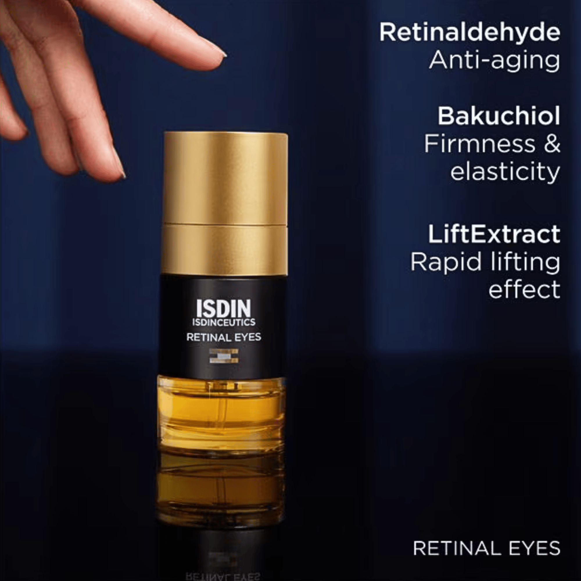 ISDIN Isdinceutics Retinal Eyes anti-aging eye serum for under-eye wrinkles and dark circles. Available at Exclusive Beauty Club.