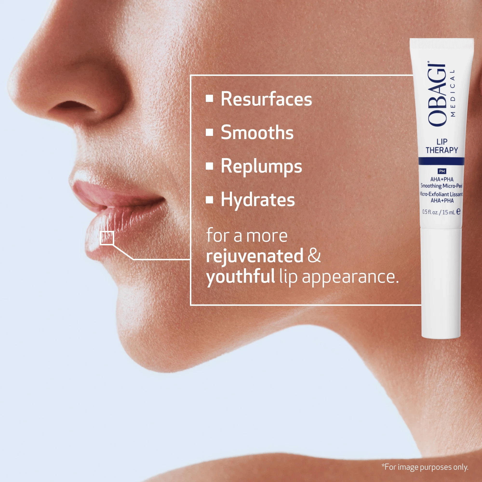 Obagi Medical Lip Therapy AHA+PHA SMOOTHING MICRO-PEEL at Exclusive Beauty Club. Night treatment for soft, smooth lips.