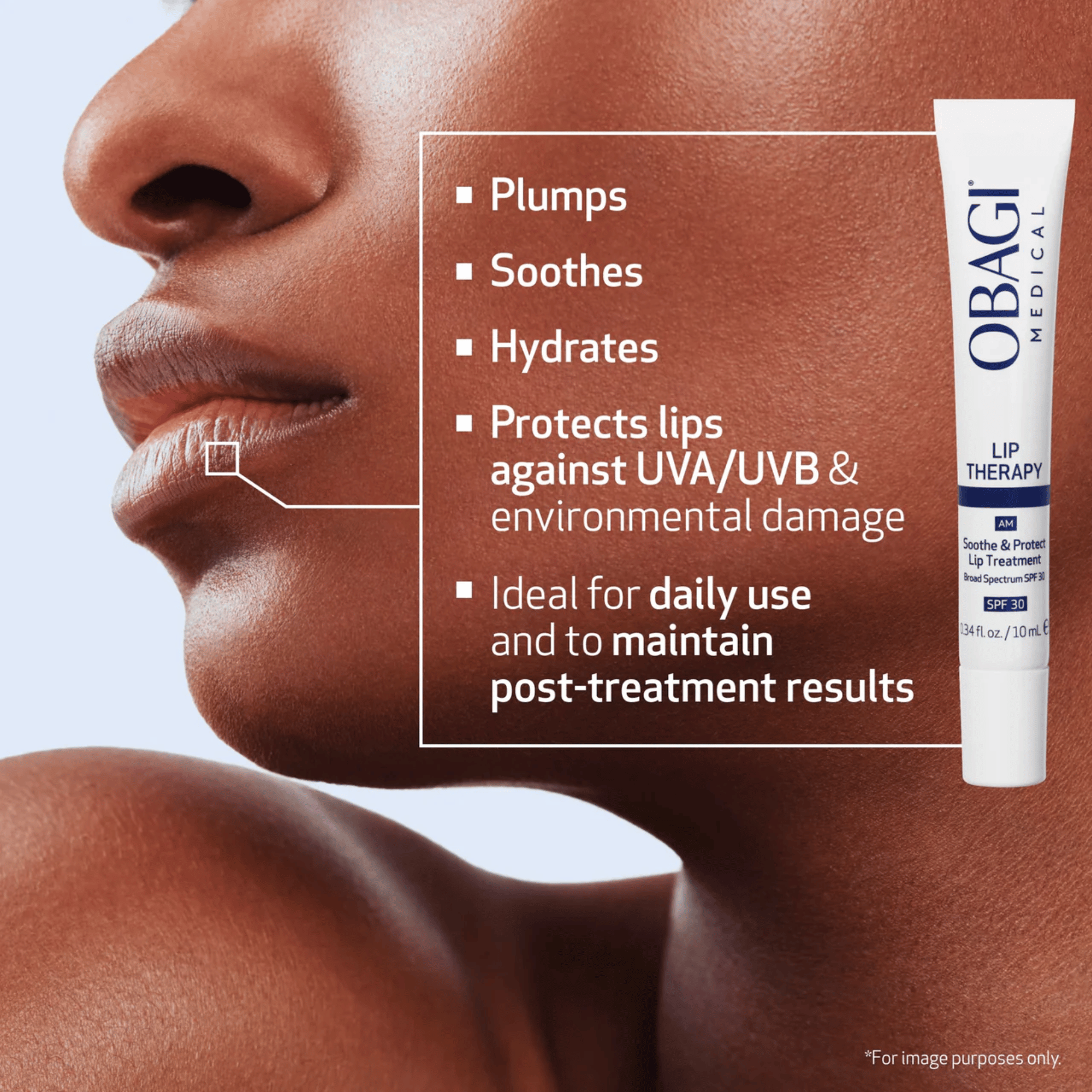 Obagi Medical Lip Therapy SOOTHE & PROTECT LIP TREATMENT BROAD SPECTRUM SPF 30 from Exclusive Beauty Club. Hydrate and Plump lips while protecting from sun damage.