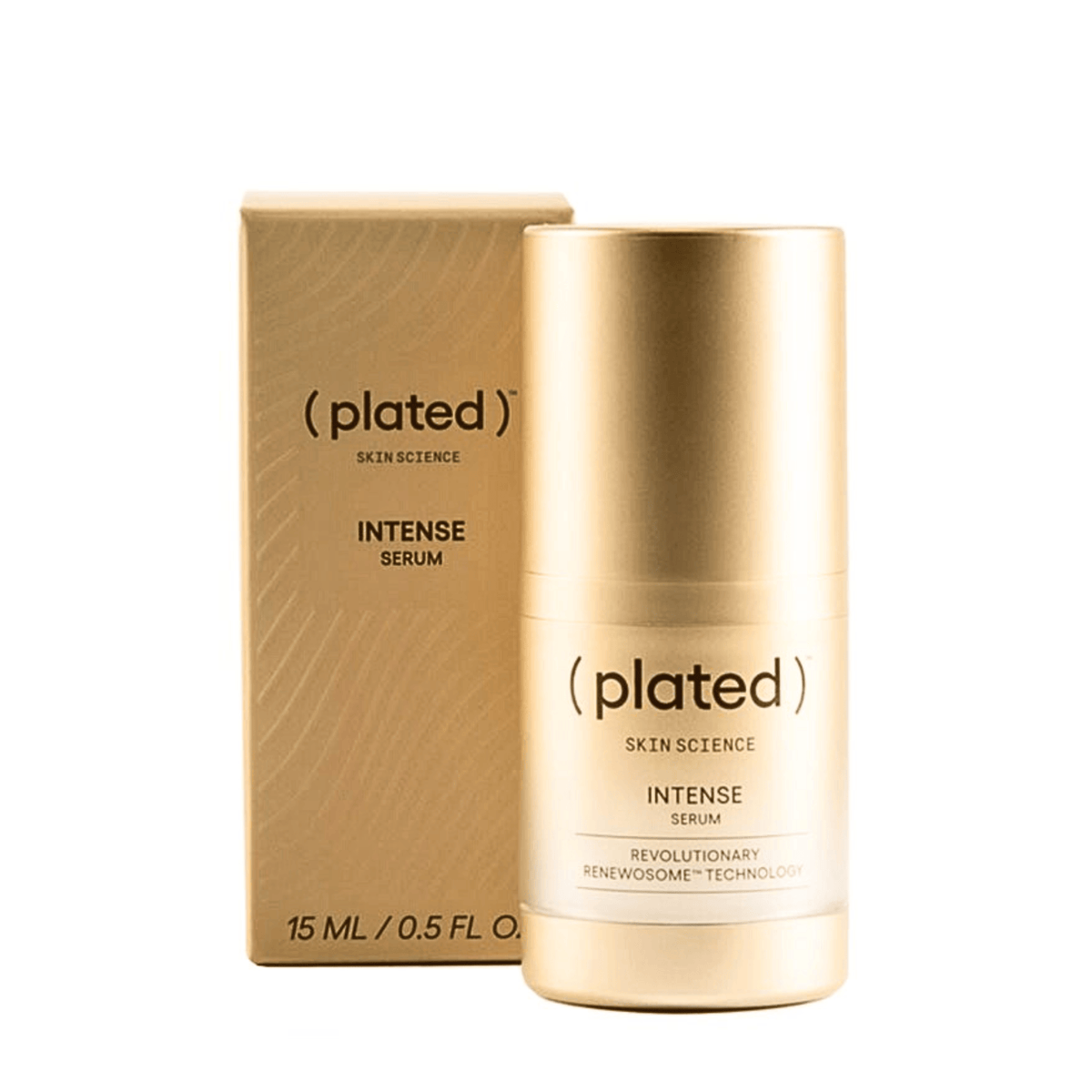 Plated Skin Science INTENSE Serum exosome serum bottle and box