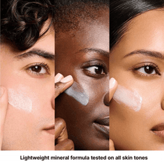 SkinCeuticals Future Mineral UV Defense SPF 50 lightweight mineral sunscreen applied on three diverse skin tones. Available at Exclusive Beauty Club