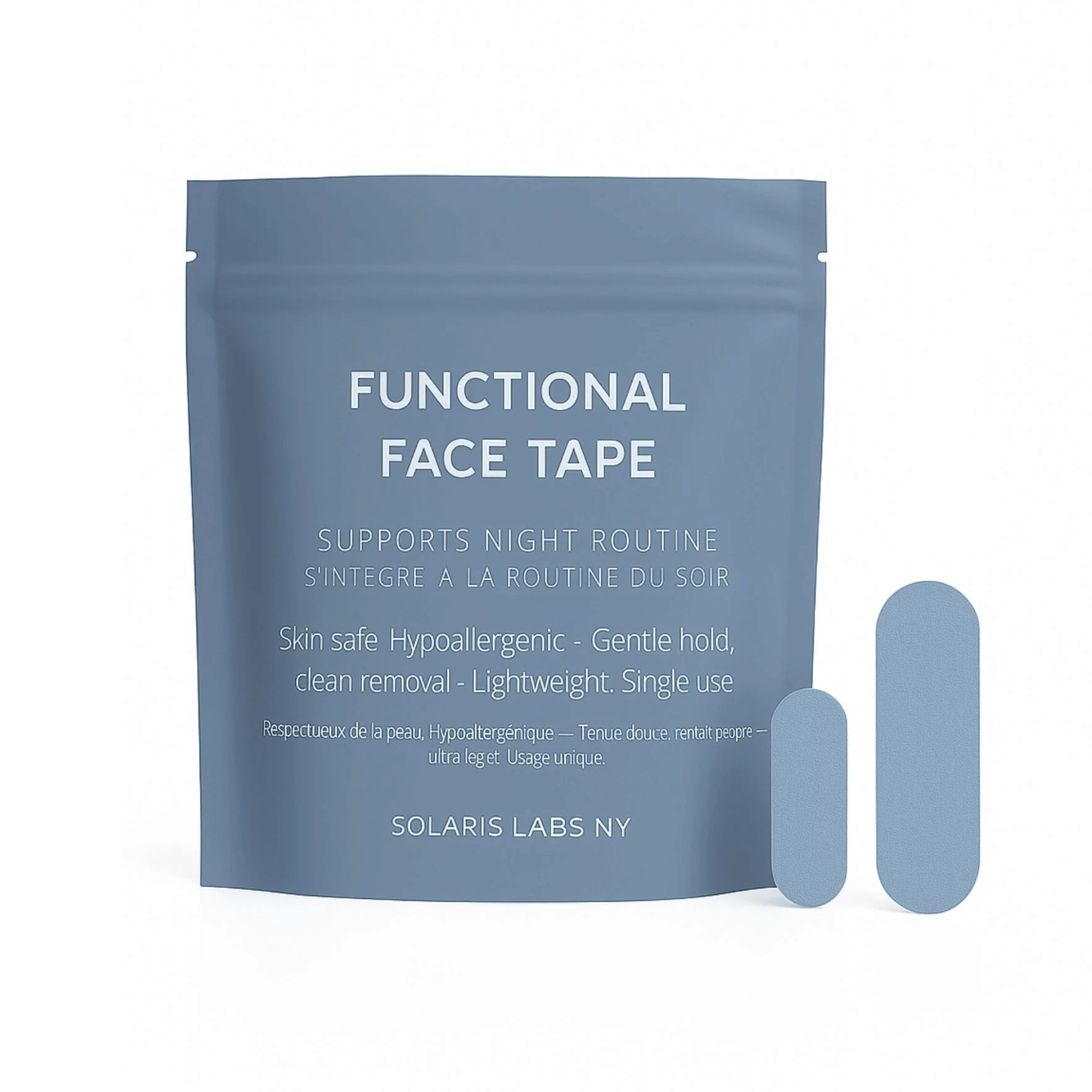 Solaris Laboratories NY Kinesiology Face Tape strips for overnight facial lifting and smoothing. Available at Exclusive Beauty Club.