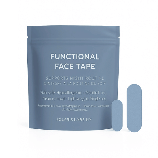 Solaris Laboratories NY Kinesiology Face Tape strips for overnight facial lifting and smoothing. Available at Exclusive Beauty Club.