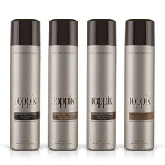 Four bottles of Toppik hair thickening product on a white background 6
