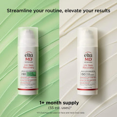 Two bottles of Elta MD UV Skin Recovery sunscreen on a green and white striped background.