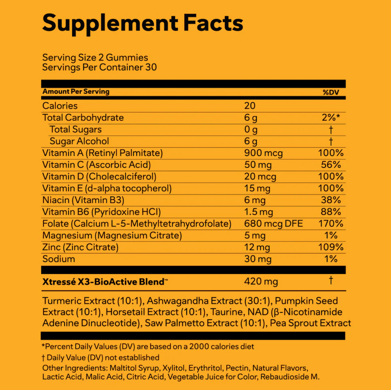 xtresse hair gummies nutrition facts and ingredients