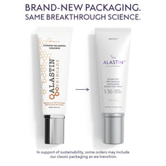 ALASTIN HydraTint Pro Mineral Sunscreen SPF 36 classic Skincare tube next to new Galderma tube with the same formula