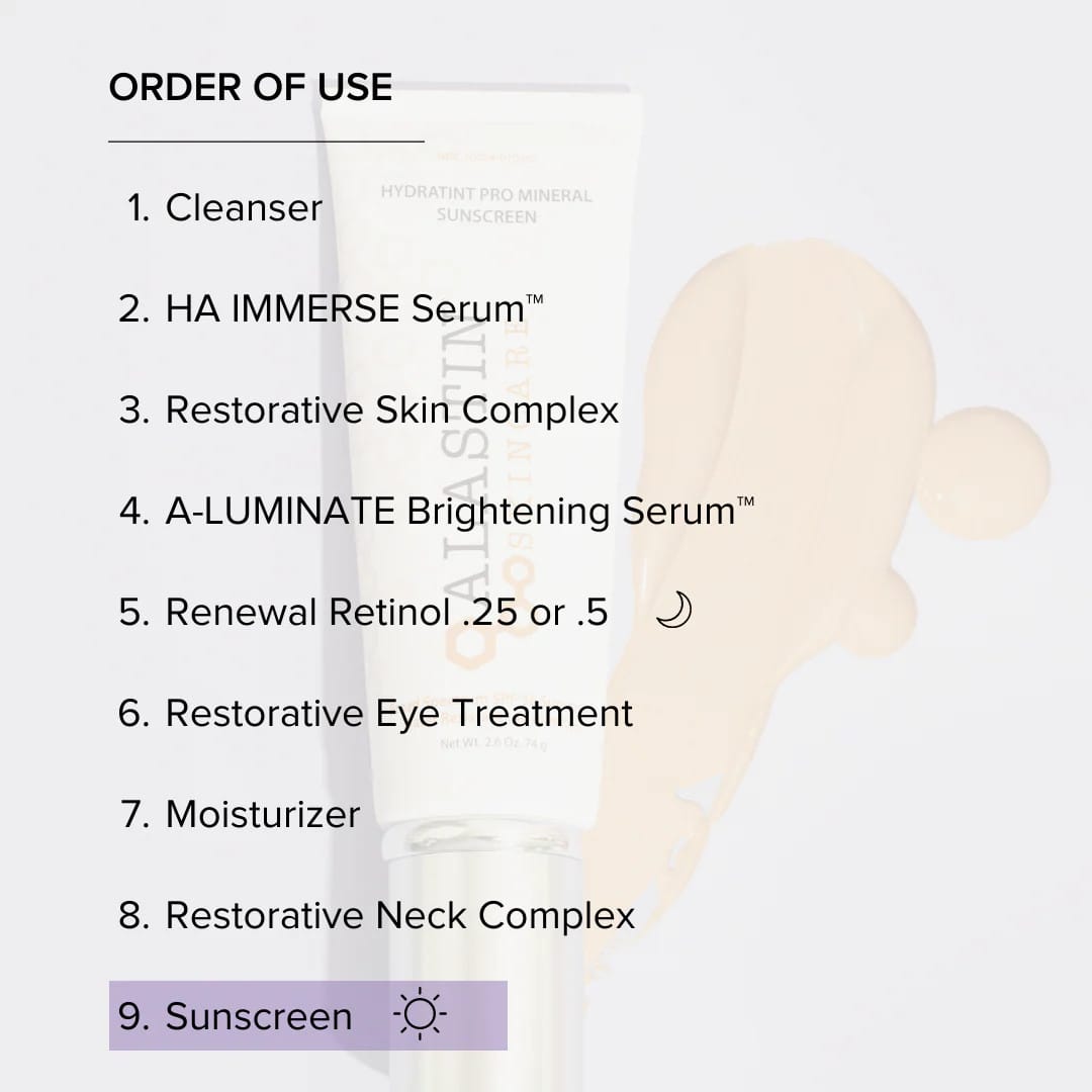 ALASTIN skincare order of use with HydraTint Pro Mineral Sunscreen as the final morning step 9