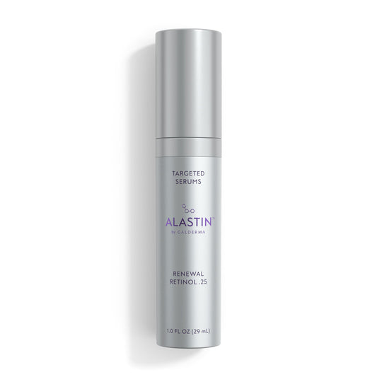 ALASTIN Renewal Retinol .25 1 oz targeted serum in new silver ALASTIN by Galderma packaging on white