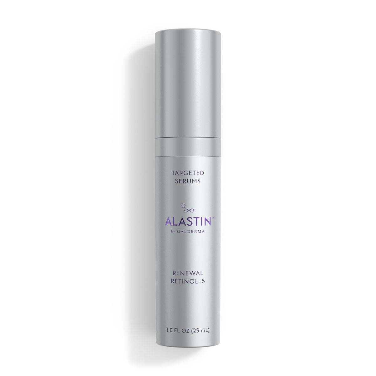 ALASTIN Renewal Retinol .5 1 oz targeted serum in new silver ALASTIN by Galderma packaging on white