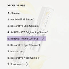 ALASTIN skincare order of use with Renewal Retinol .25 or .5 as step 5 in the nighttime routine