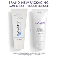 ALASTIN SilkSHIELD All Mineral Sunscreen SPF 30 classic Skincare tube next to new Galderma tube with the same formula